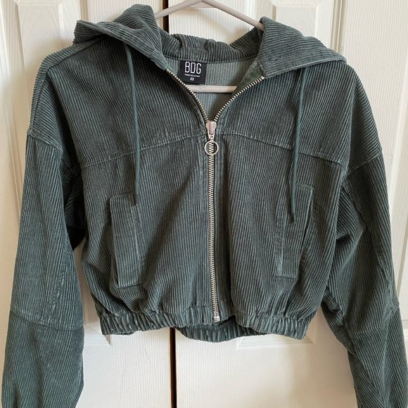 BDG Green Corduroy Hooded Cropped Jacket XS - Picture 5 of 16